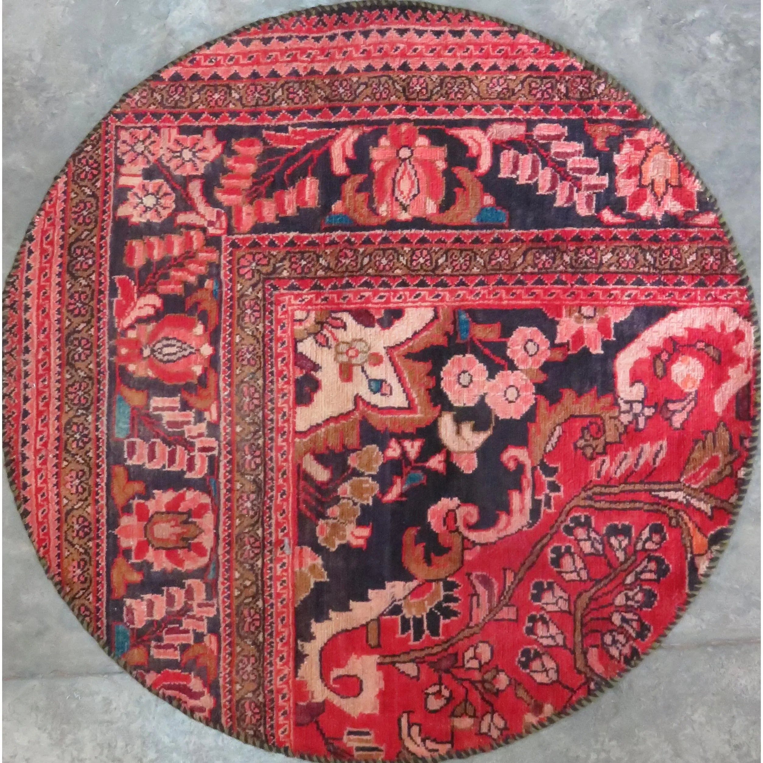 One Of The Kind Hand-Knotted Persian Wool Rug _ Luxurious Vintage Design, 3'6" x 3'6", Artisan Crafted